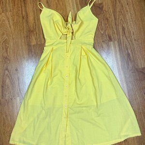 Midi, yellow, button-up, cutout dress